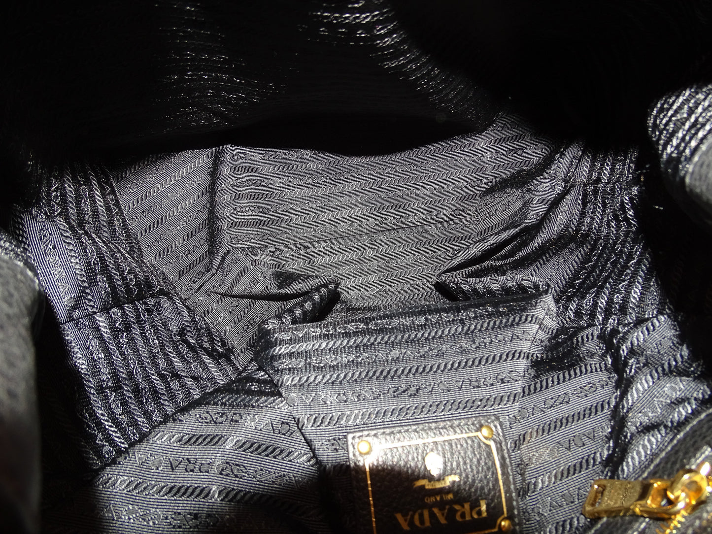 Prada Logo Embossed Shoulder Bag Black GHW