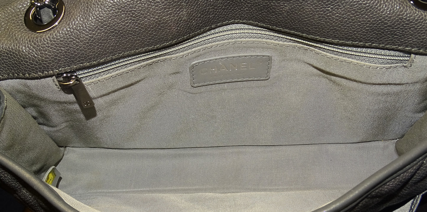Chanel Grey Caviar French Riviera Medium Flap Bag 2014