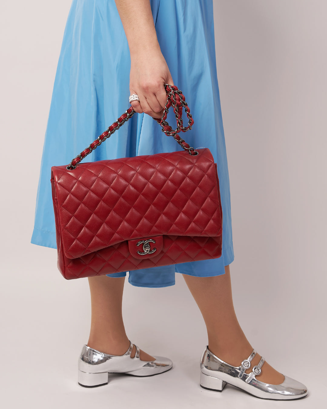 Chanel Rouge Leather Classic Maxi Double Flap 2013/14