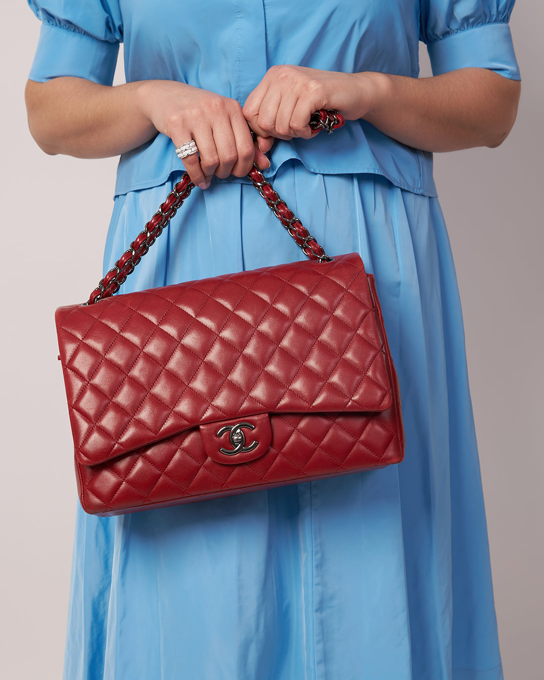 Chanel Rouge Leather Classic Maxi Double Flap 2013/14