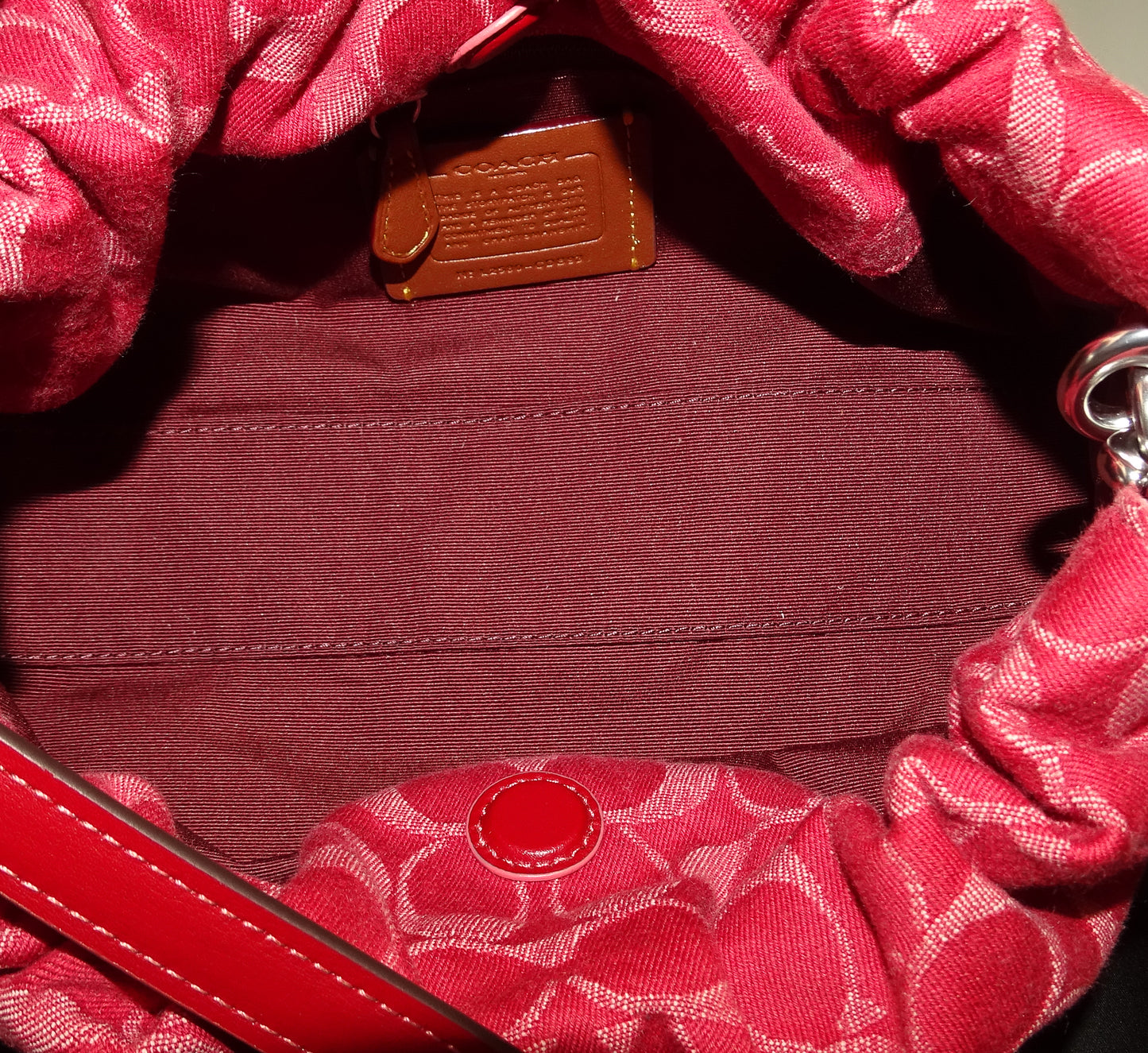 Coach Faye Pouch Shoulder Bag Red Signature Denim
