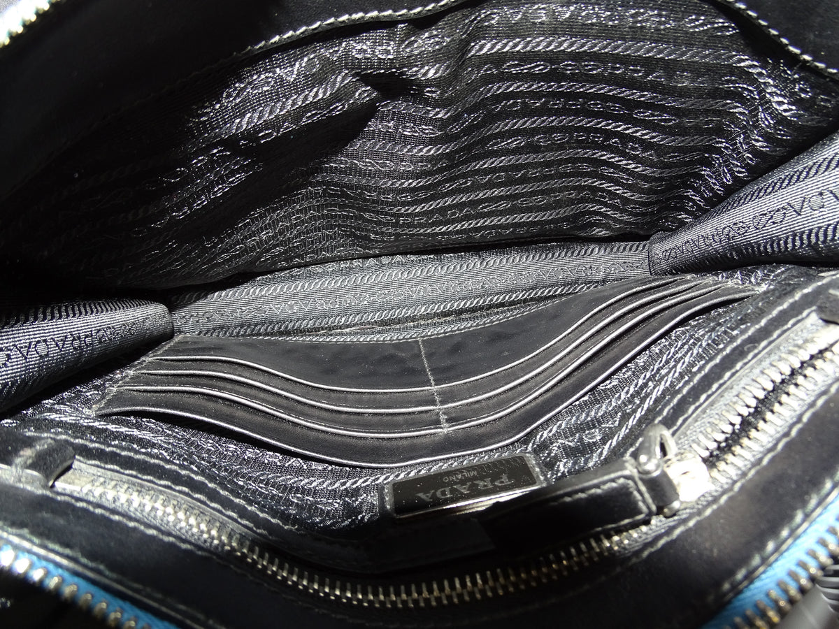 Prada Front Pocket Crossbody Blue Pebbled Leather
