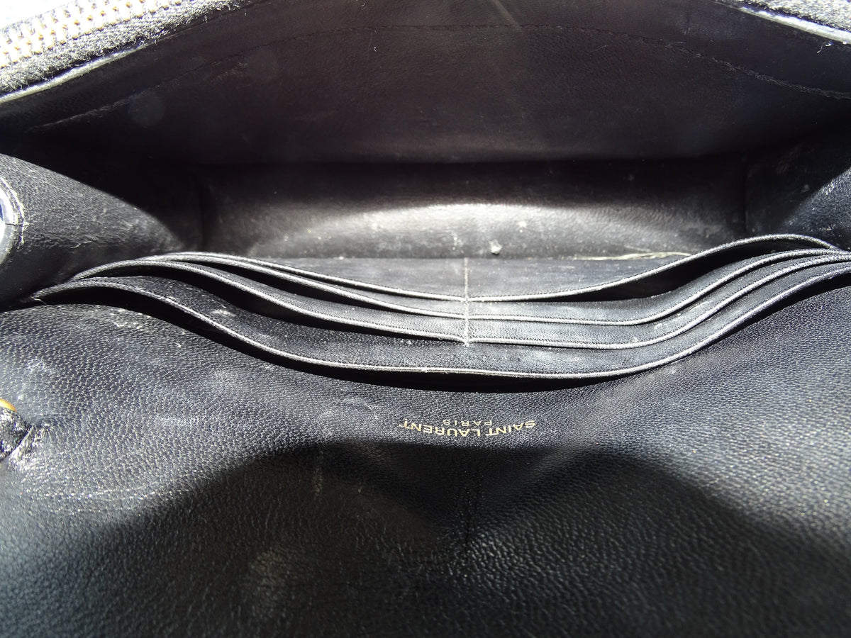 Saint Laurent Kate Tassel Wallet On Chain In Blue Sparkle Patent Leather