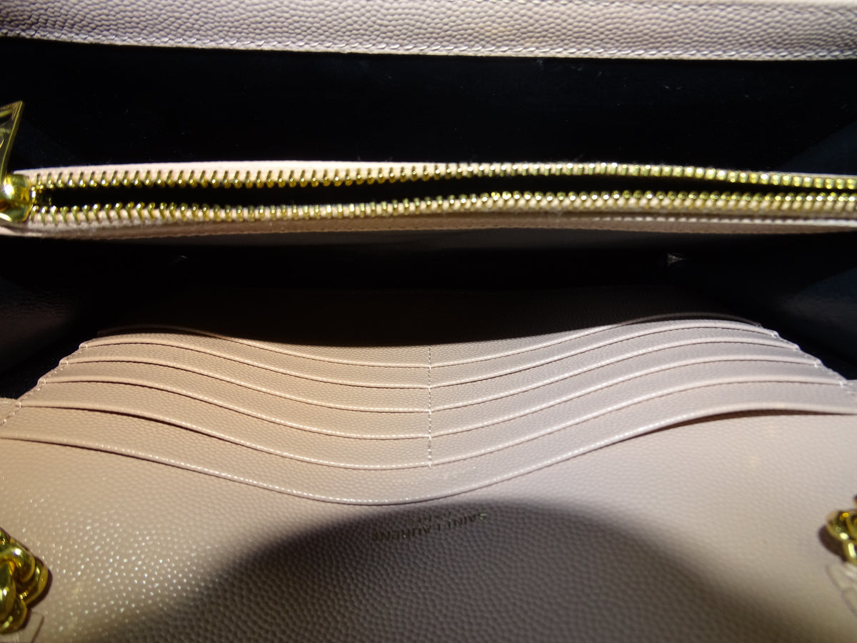 Saint Laurent Monogram Embossed Chain Wallet Soft Pink