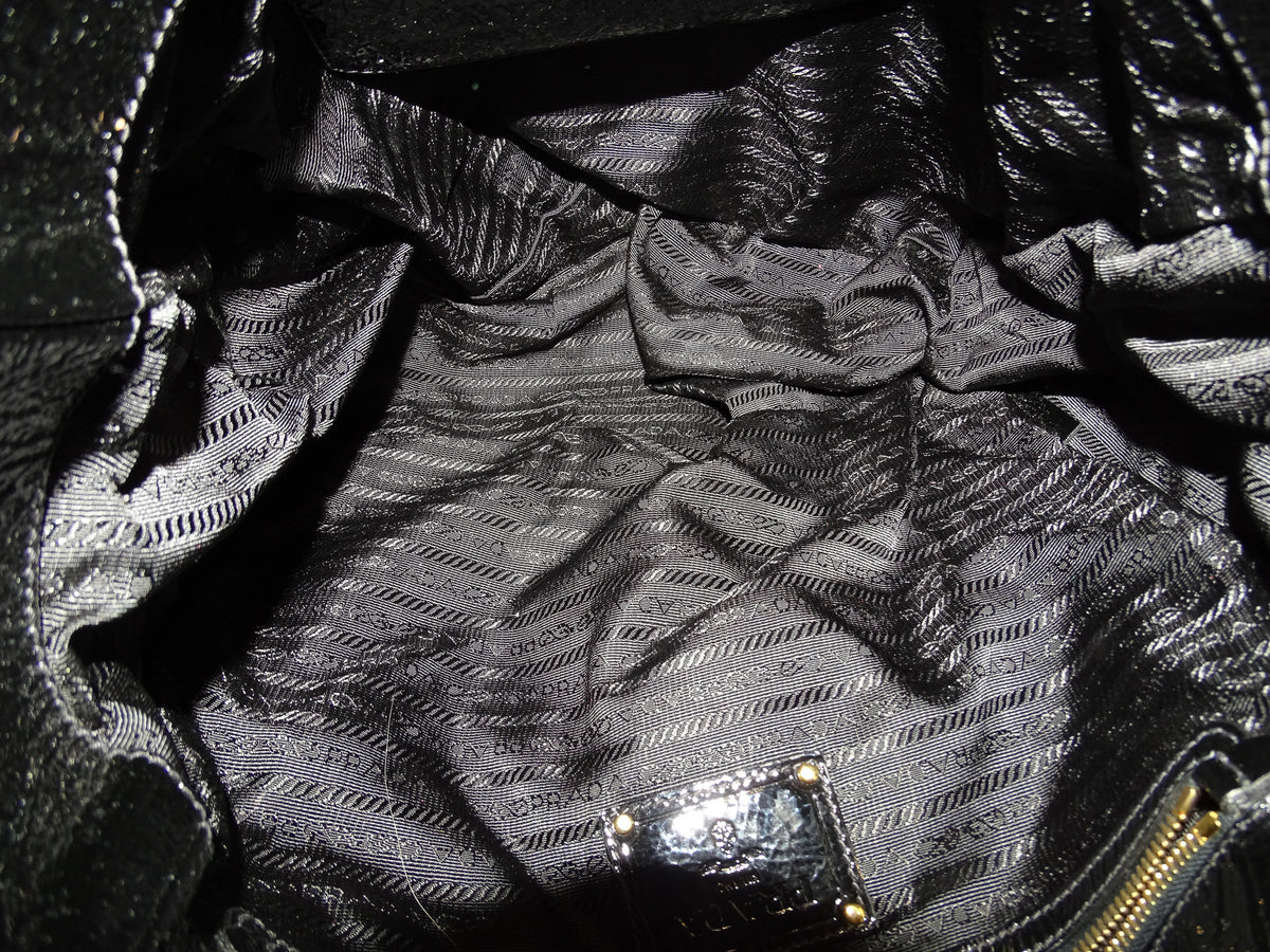Prada Zip Around Tote Bag Black Nylon and Patent