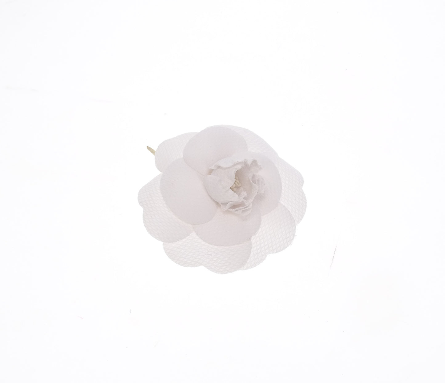 Chanel White Textured Fabric Camellia Brooch
