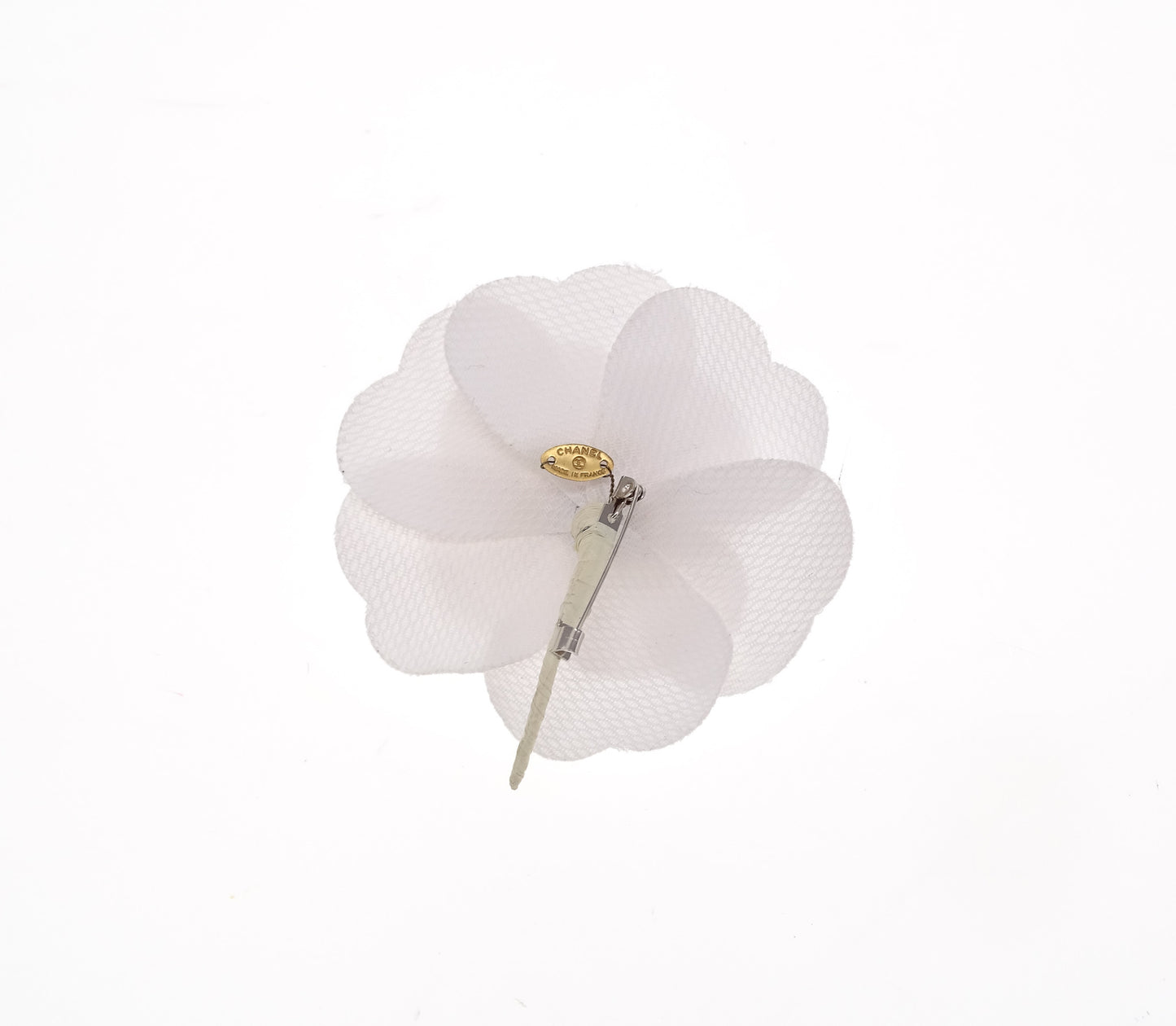 Chanel White Textured Fabric Camellia Brooch