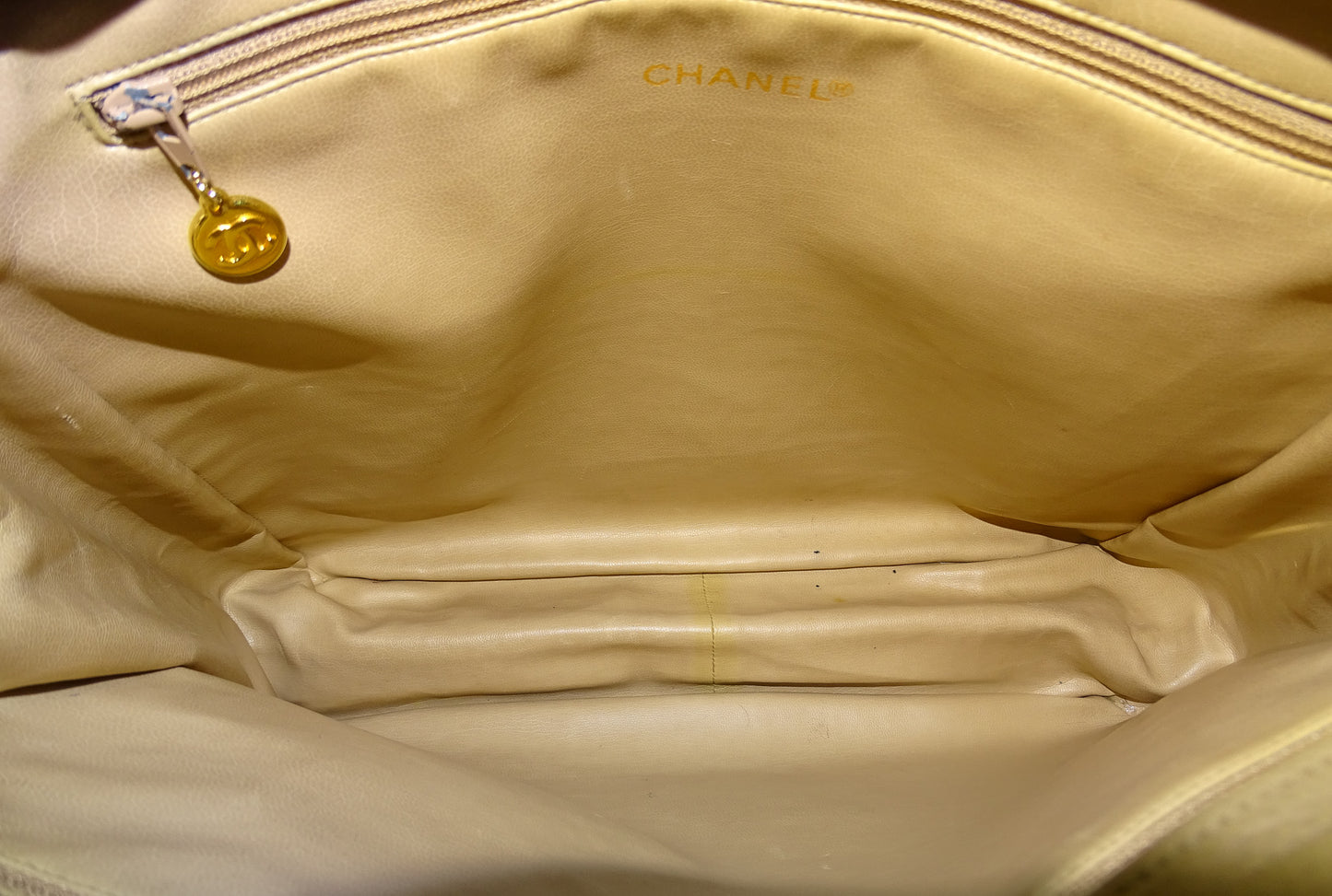 Chanel Vintage Caviar Gold CC Leather Chain Shoulder Bag 1994
