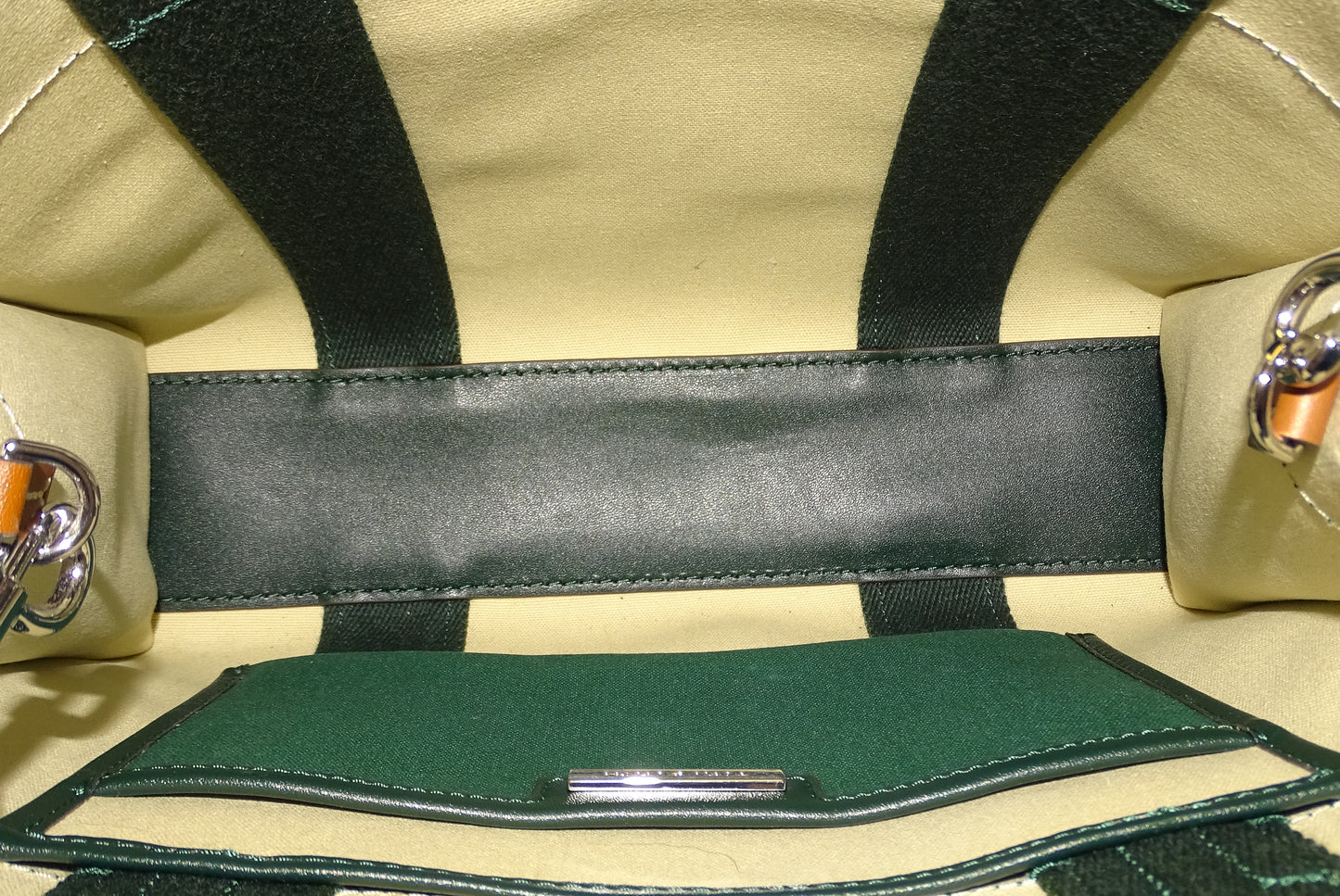 Tory Burch Tory Leather Trimmed Canvas Tote Dark Green