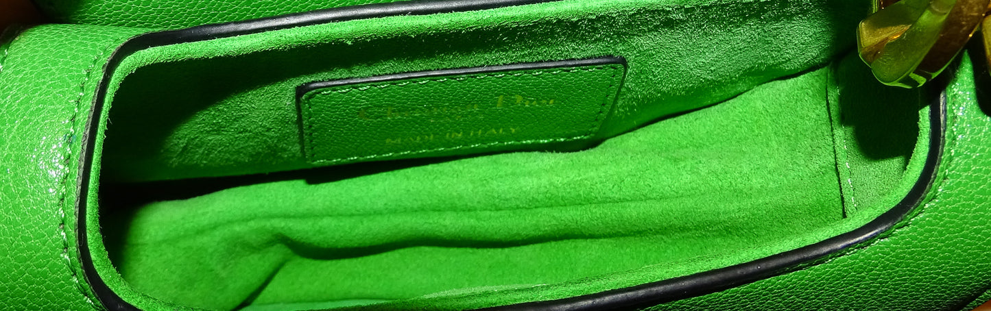 Dior Green Leather GHW Micro Saddle Bag with Strap 2022