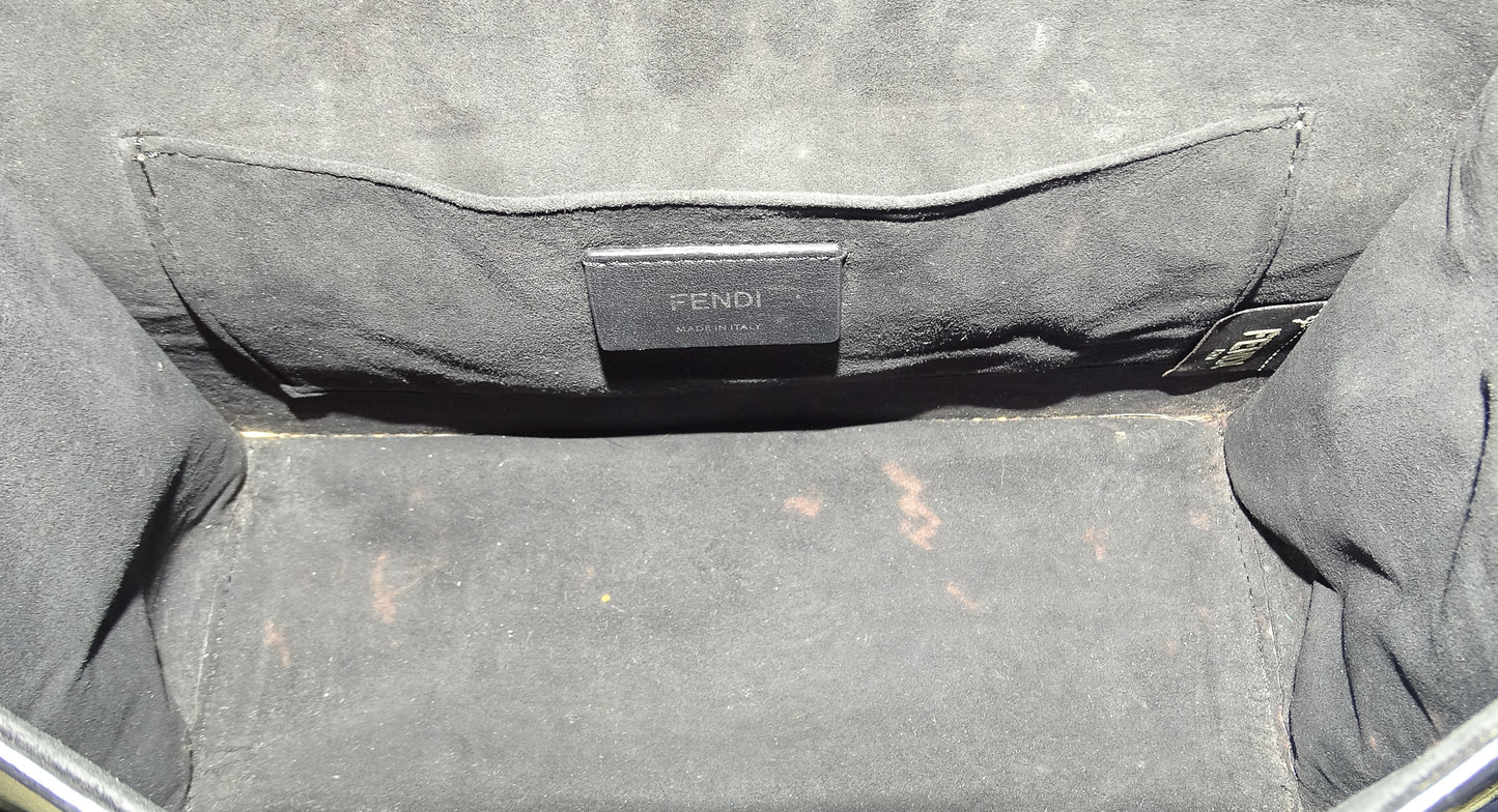 Fendi Black Leather and Velvet Zucca Detail Kan I F 2 Way Bag
