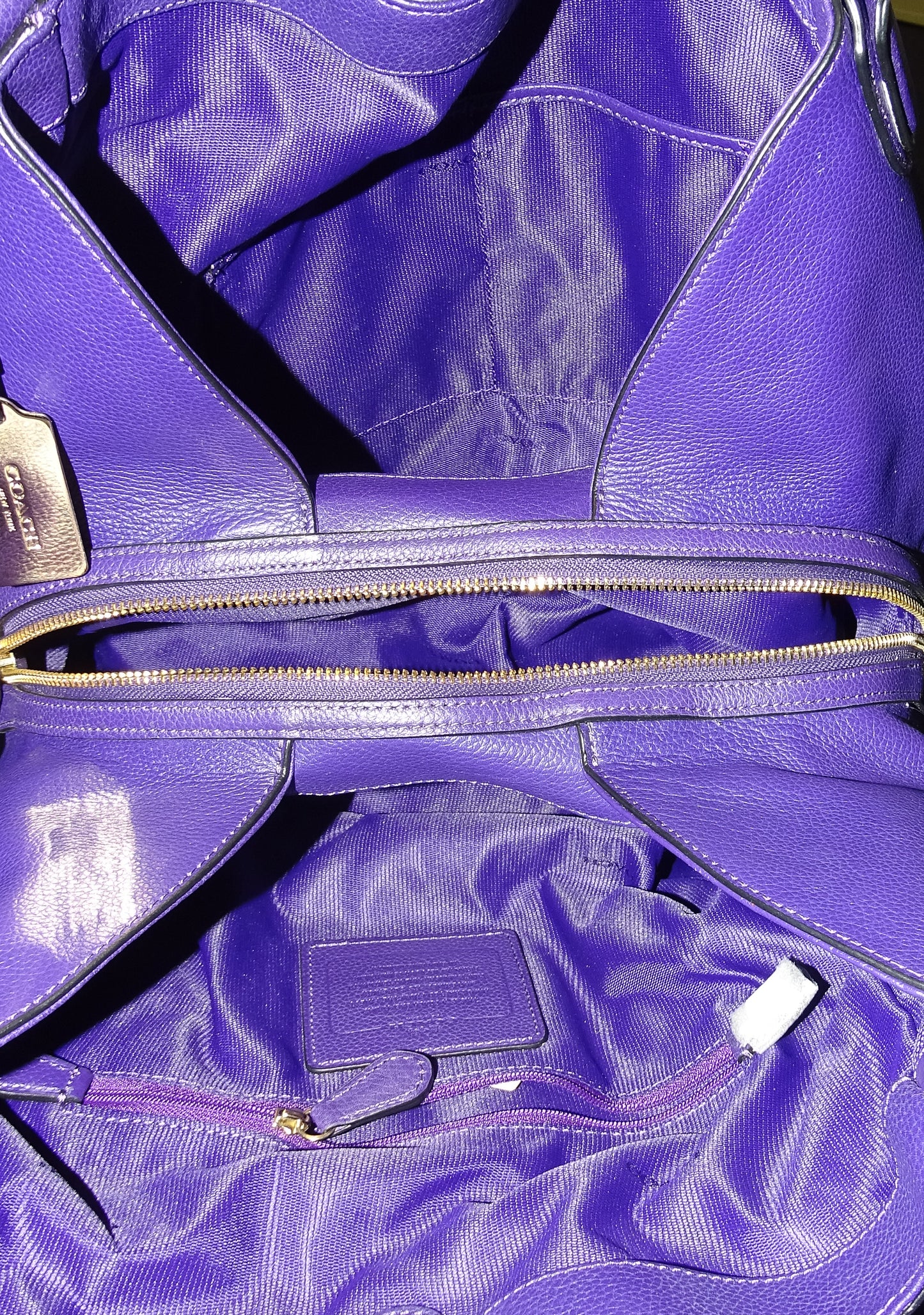Coach Purple Leather Horse and Carriage Embossed Edie Shoulder Bag