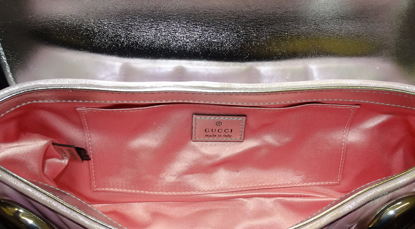 Gucci Pink Iridescent Leather SHW Horsebit Chain Shoulder Bag