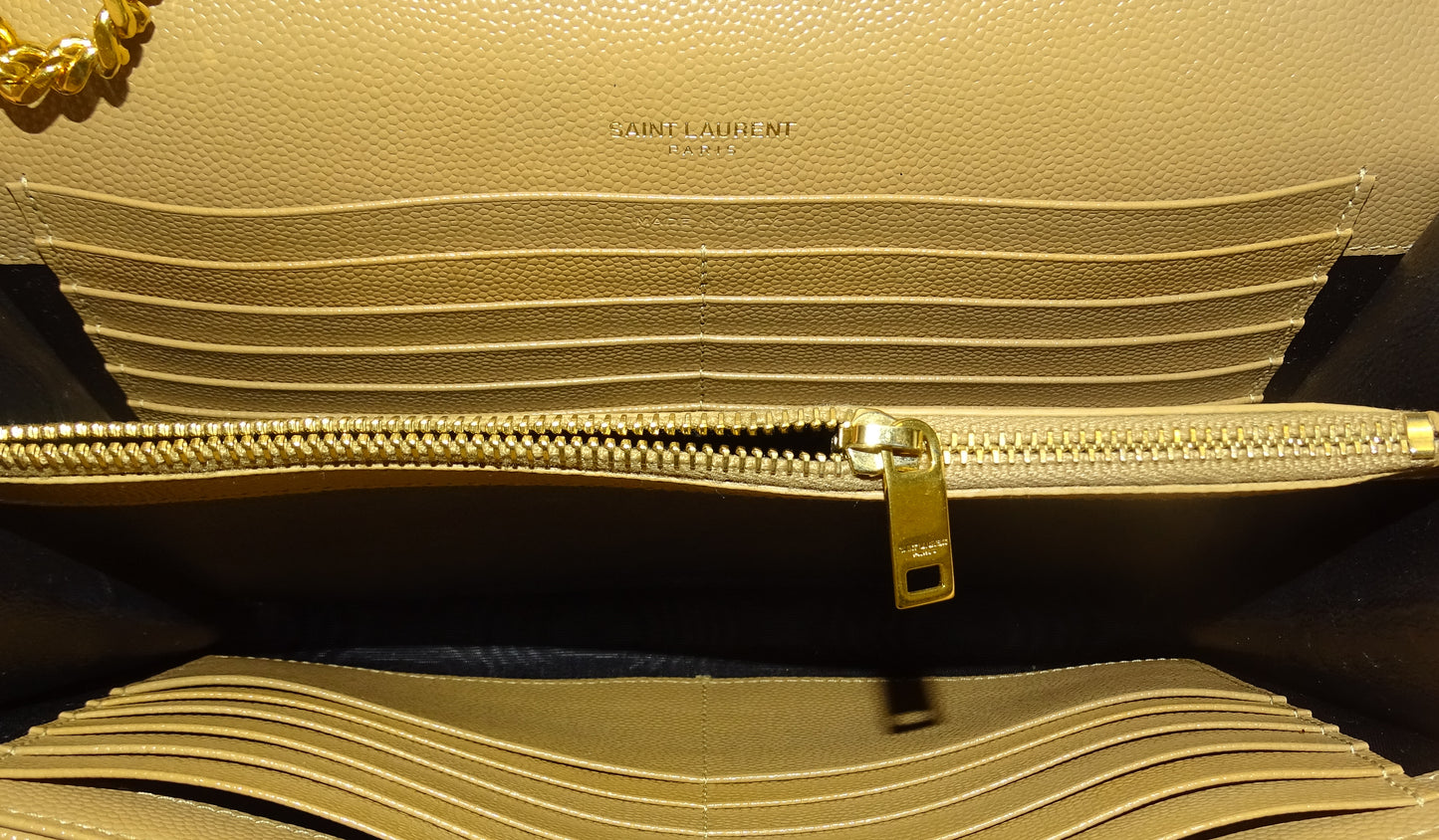 Saint Laurent Cassandre Wallet On Chain Natural Dark Brown GHW