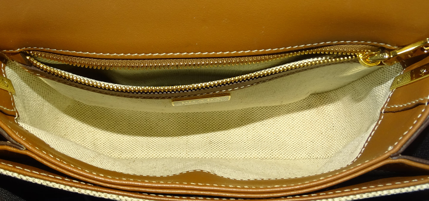Prada Embleme Flap Bag Brown Leather and Linen