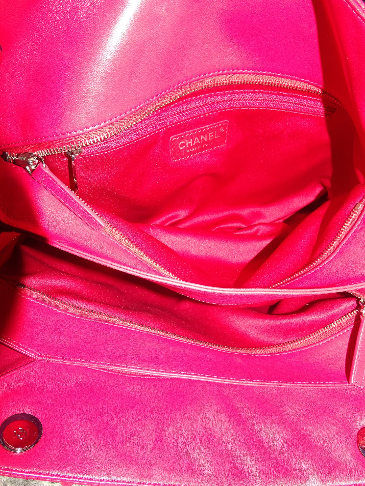 Chanel Hot Pink Soft Lambskin Double Chain Tote Bag 2014