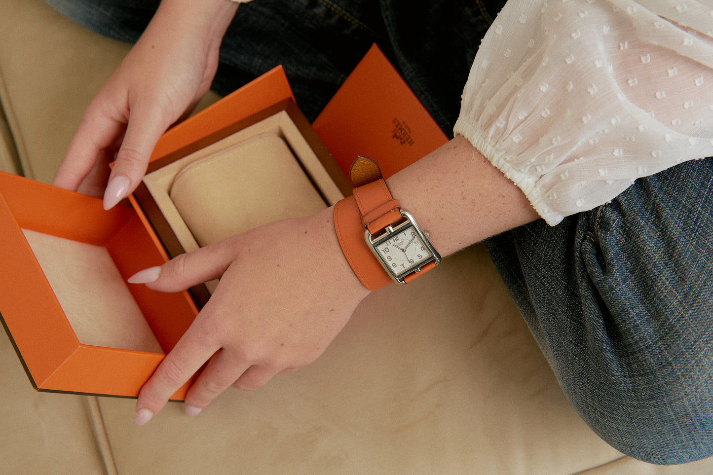 Hermes Cape Cod Watch With Orange & Etoupe Extra Strap Small Model 31mm