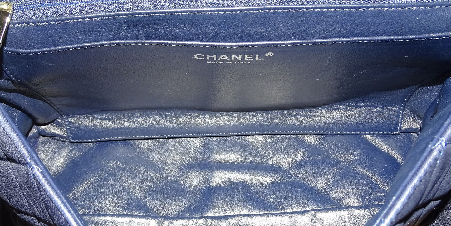 Chanel 2009 Navy Washed Lambskin Single Flap Jumbo Silver Hardware 2008/09