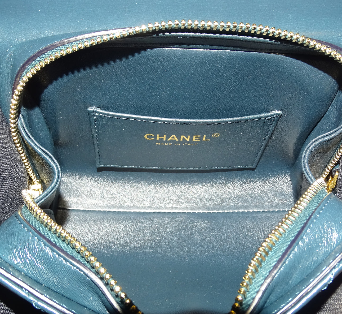 Chanel Chevron Dark Teal Medal Flap Bag Small 2018