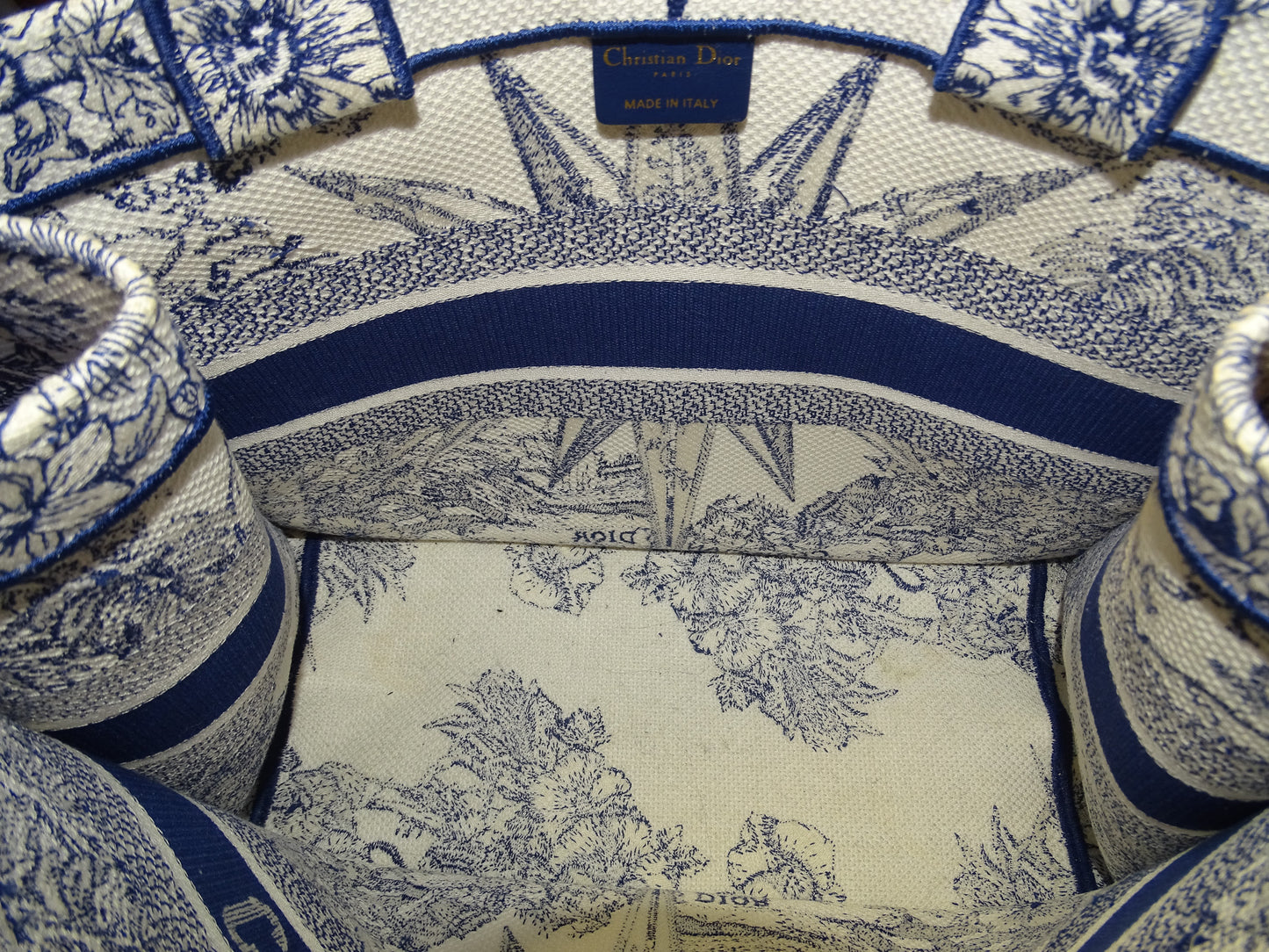 Dior White and Blue Rêve d'Infini Embroidery Canvas Medium Book Tote 2022
