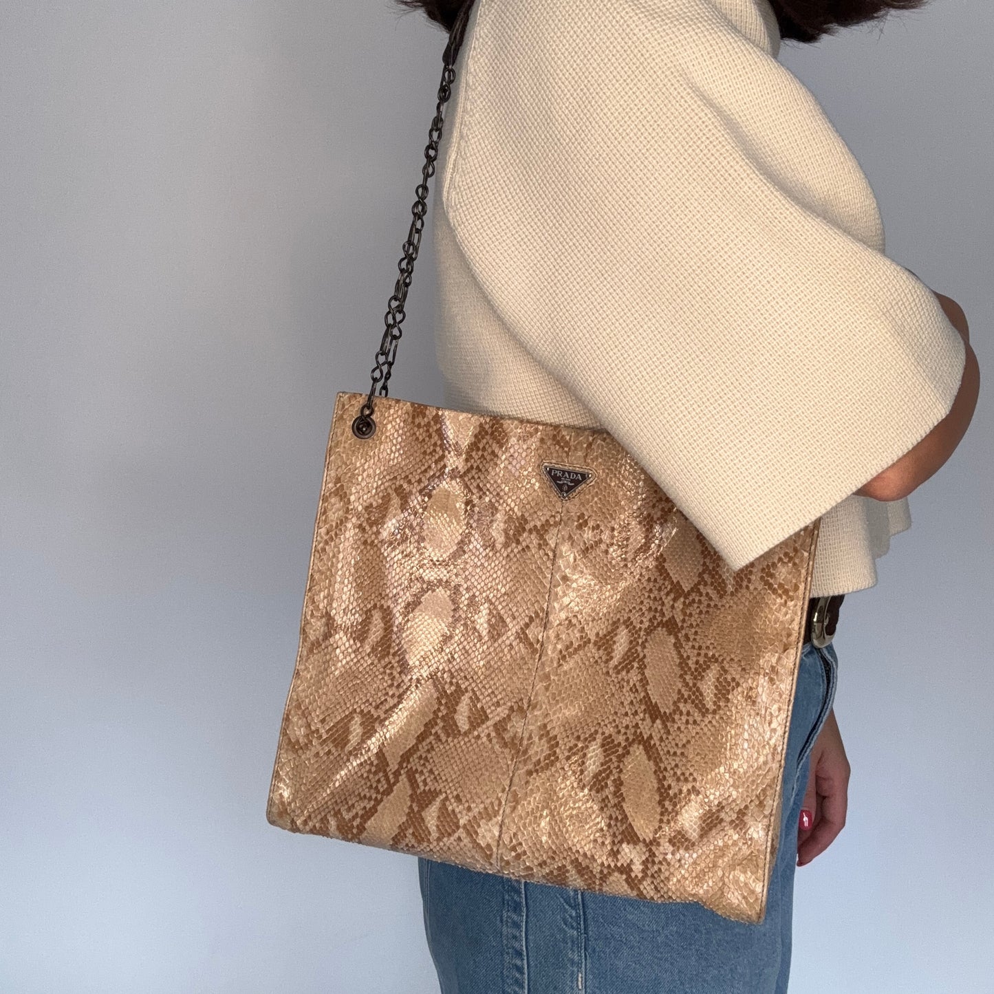 Prada Python Beige Square Tote Vintage