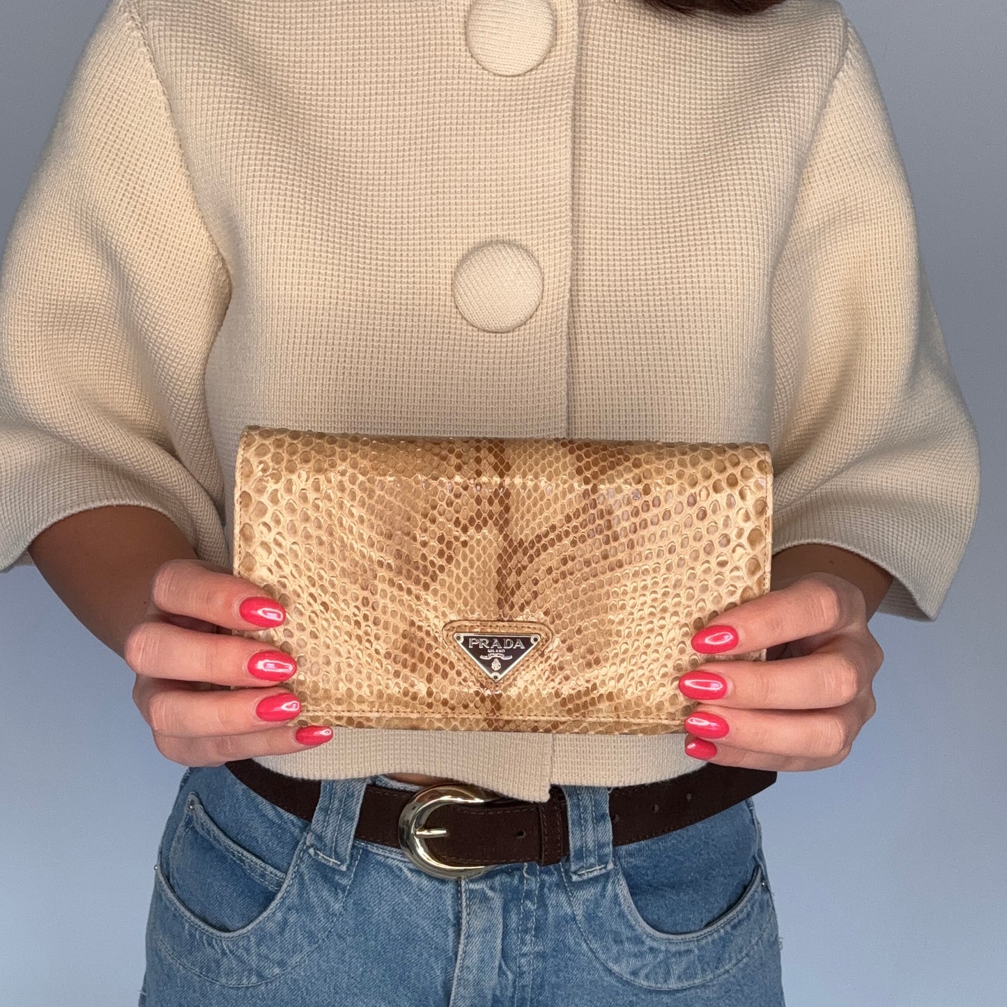 Prada Python Beige Long Flap Wallet Vintage