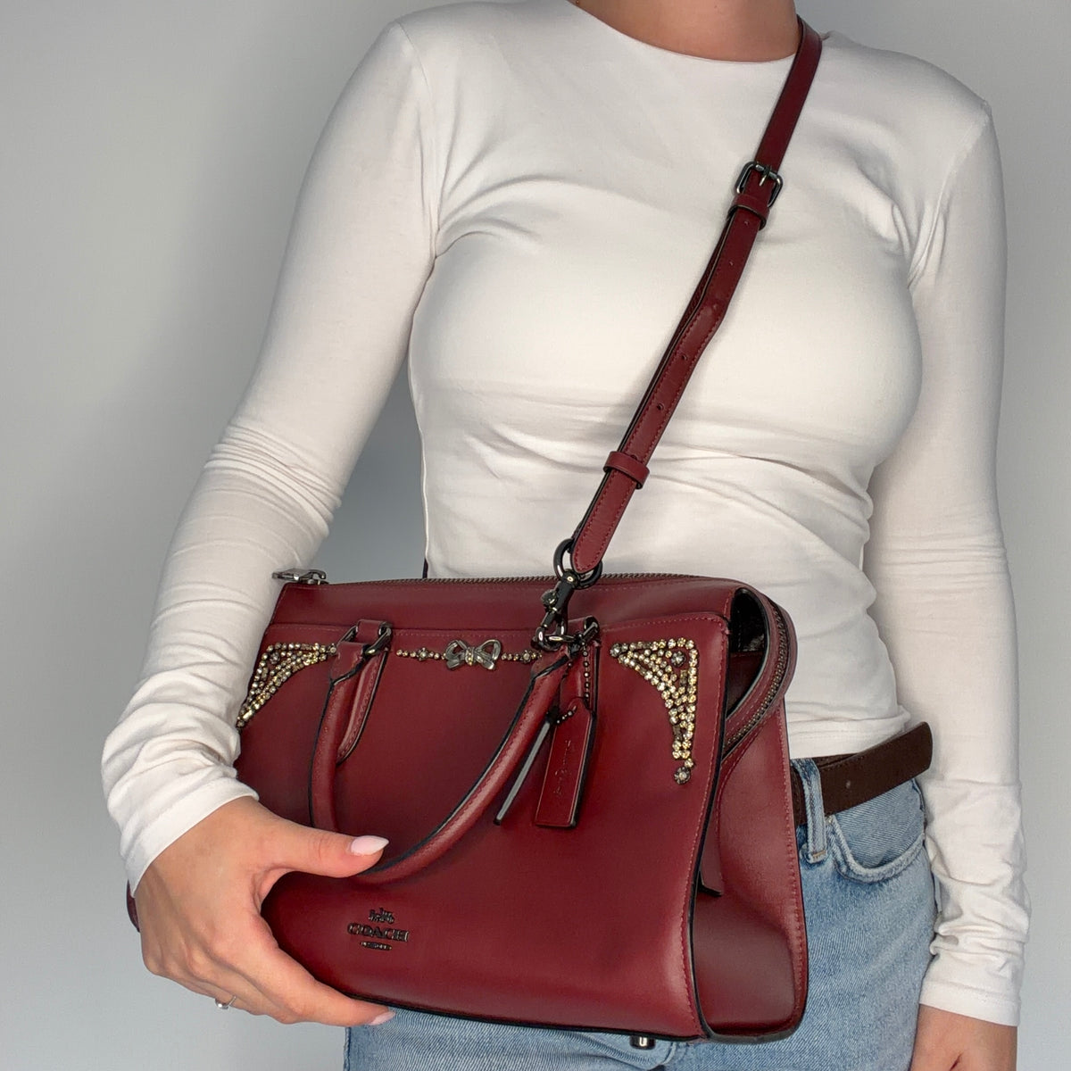 Coach X Selena Gomez Bond Bag Burgundy With Crossbody Strap