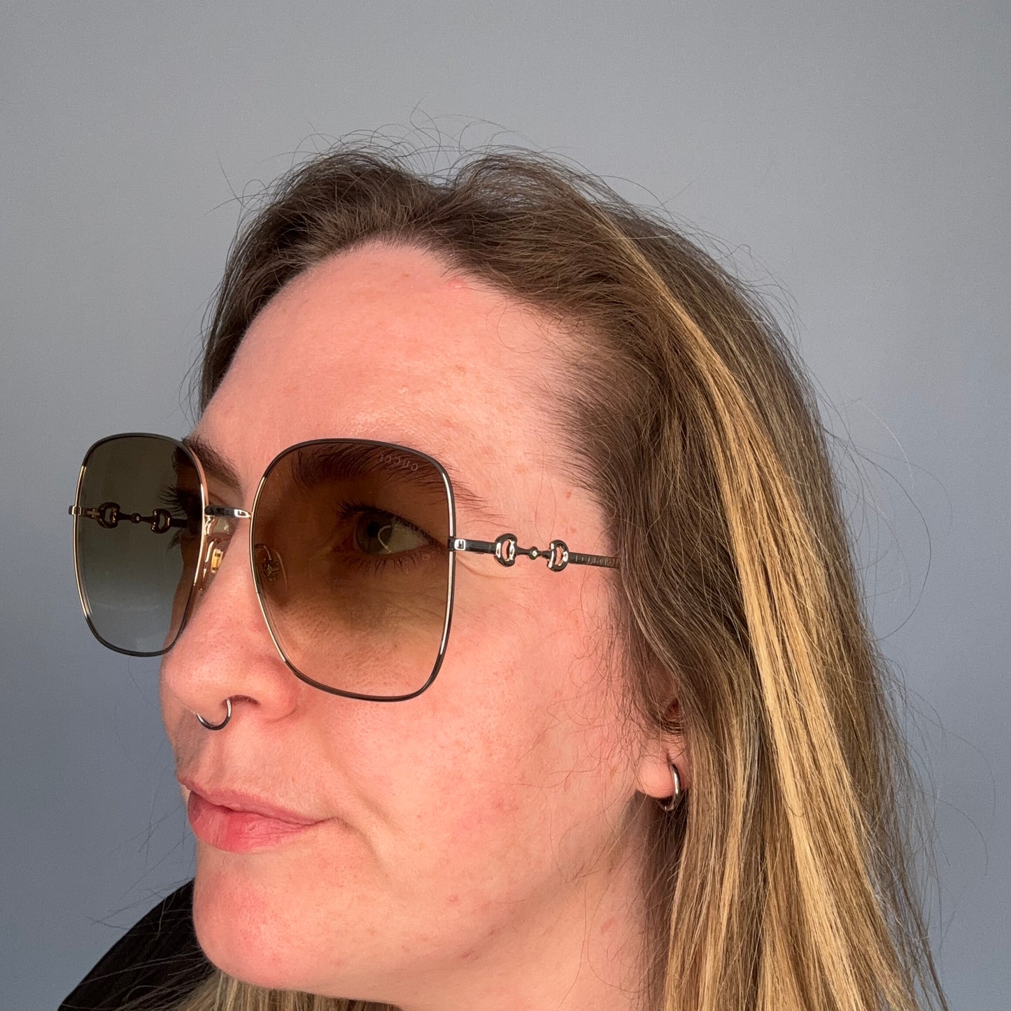 Gucci Rectangle Sunglasses Large Lens Horsebit Arms GG0879S