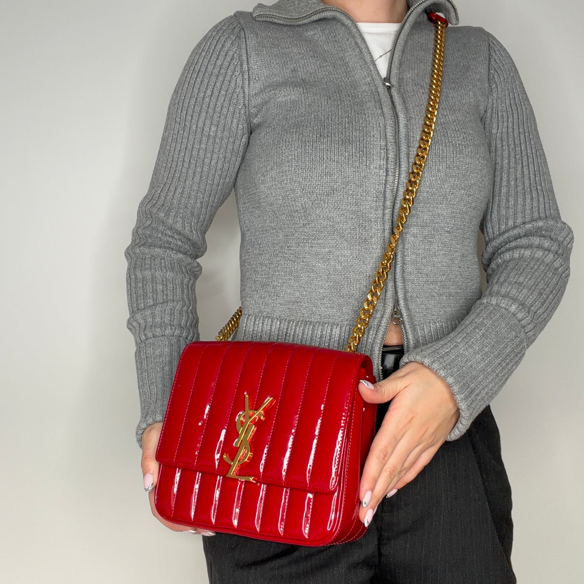 Saint Laurent Vicky Medium Red Patent Leather GHW 2018