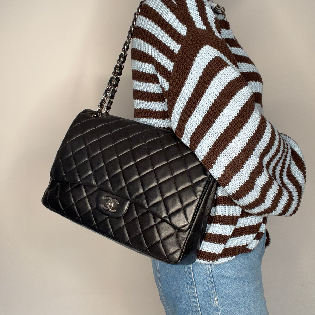 Chanel Classic Single Flap Maxi Black Lambs SHW 2011