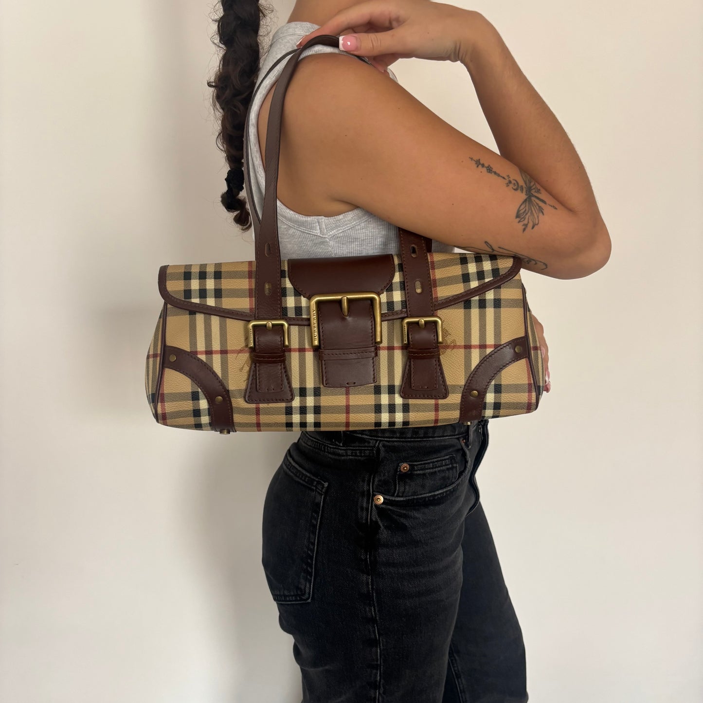 Burberry Buckle Shoulder Bag Haymarket Check Vintage