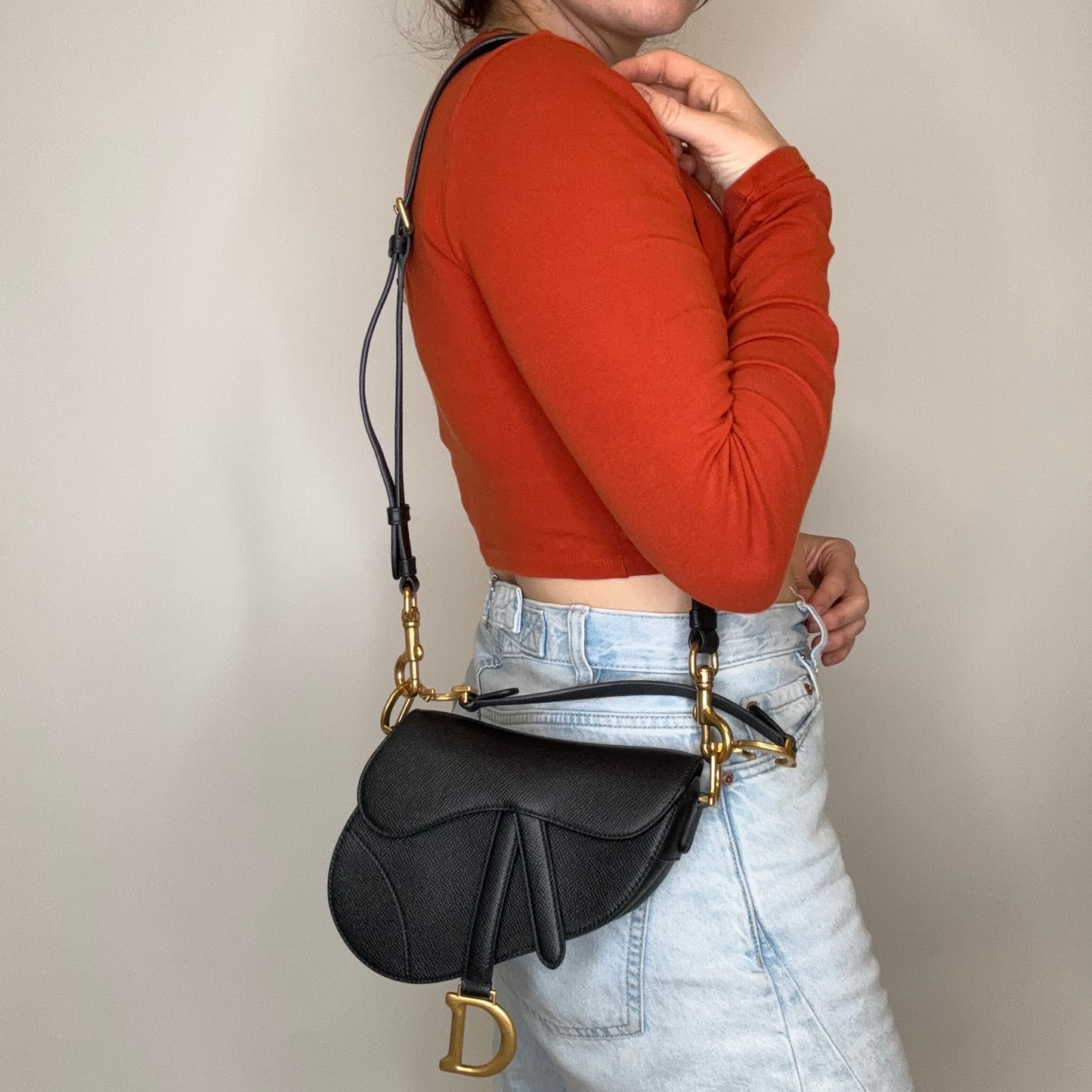 Dior Saddle Bag Mini with Strap Black Leather GHW 2022