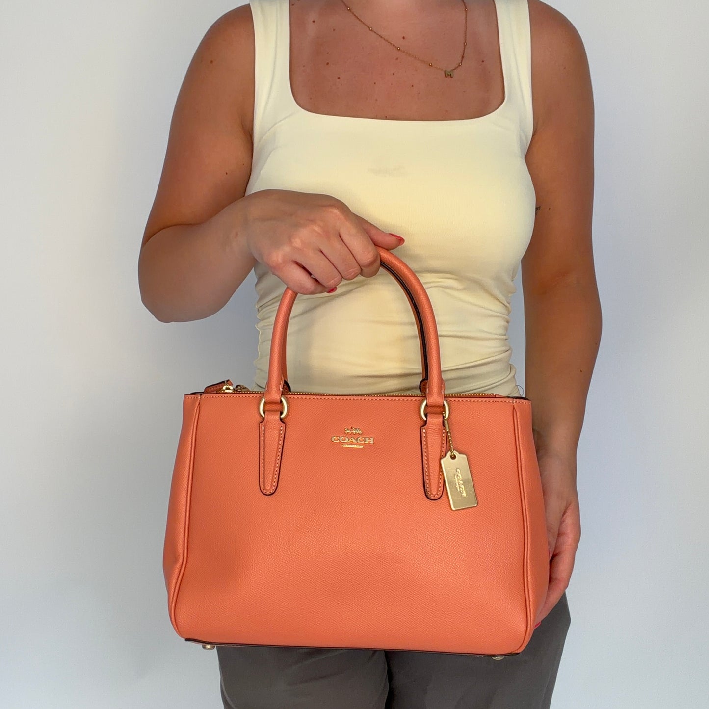 Coach Surrey Carryall Peach Crossgrain Leather