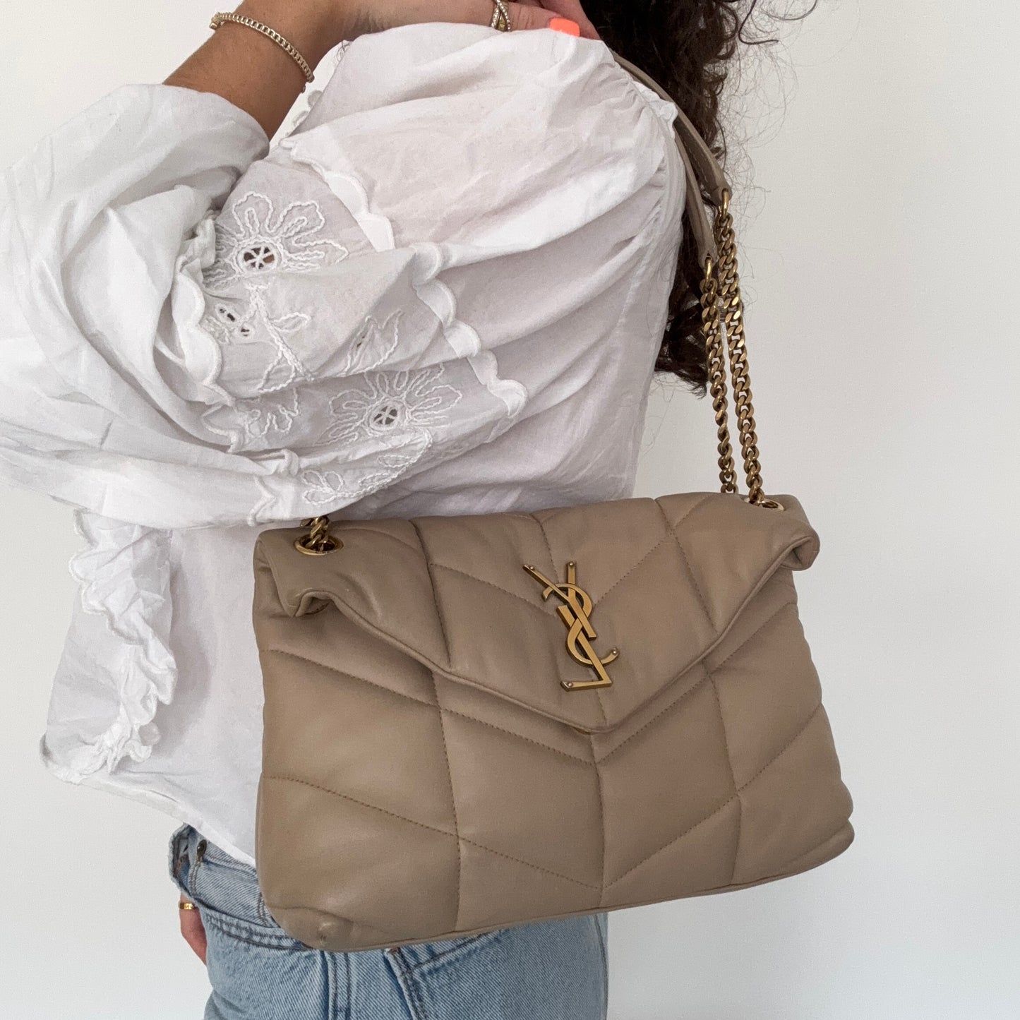 Saint Laurent Puffer Small Beige GHW 2021