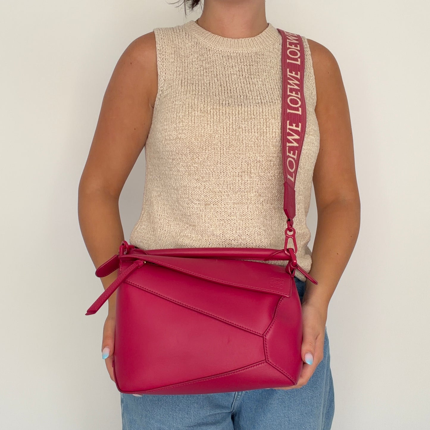 Loewe Puzzle Small Pink with Logo Strap
