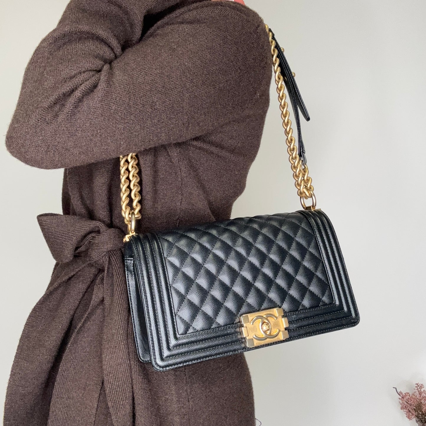 Chanel Medium Boy Bag In Black Caviar Leather GH 2019