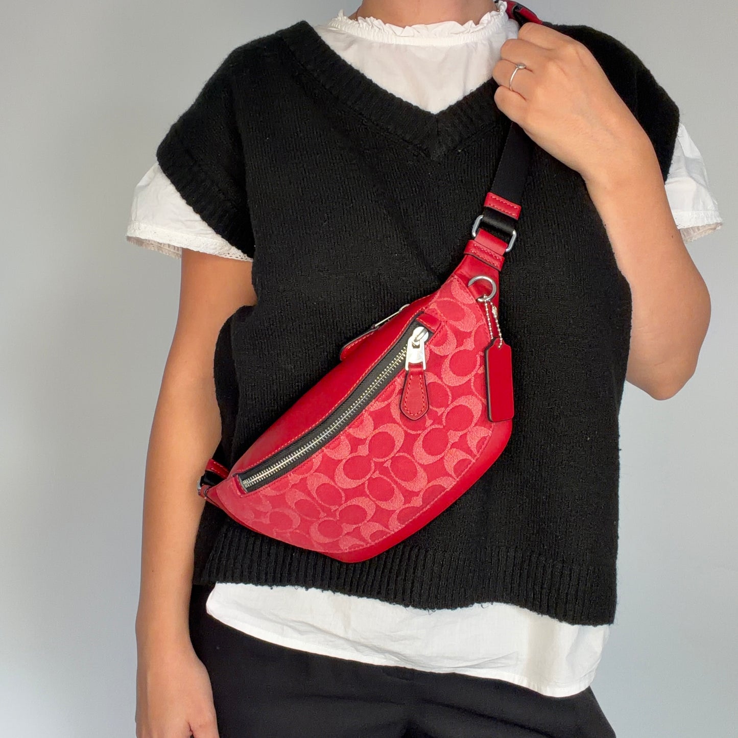 Coach Warren Mini Belt Bag Red Denim/Leather