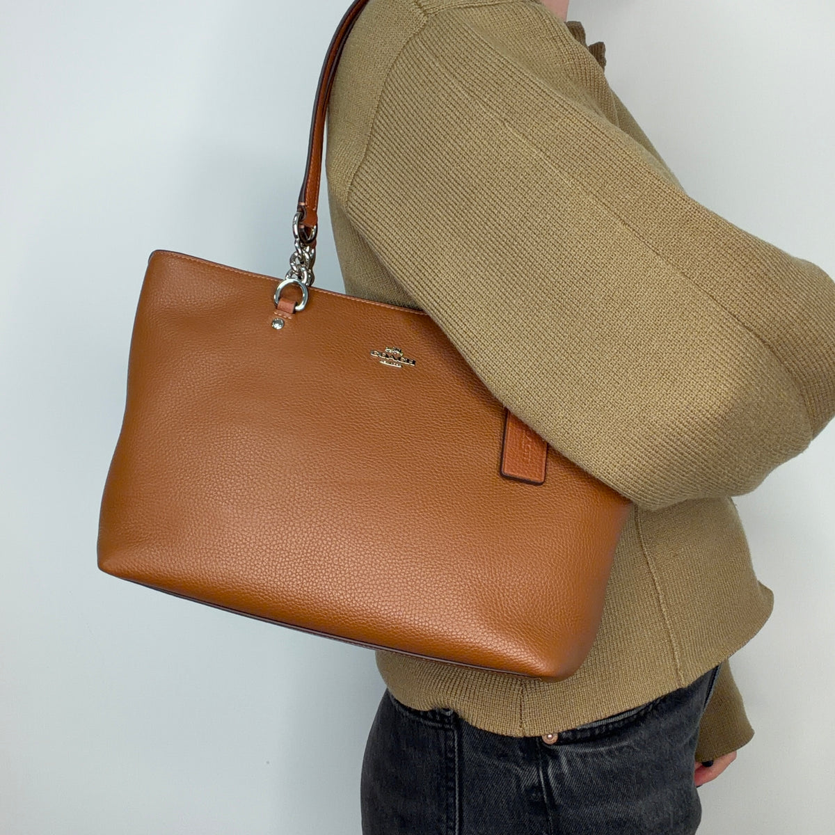 Coach Sofia Tote Small Tan Leather Silver HW