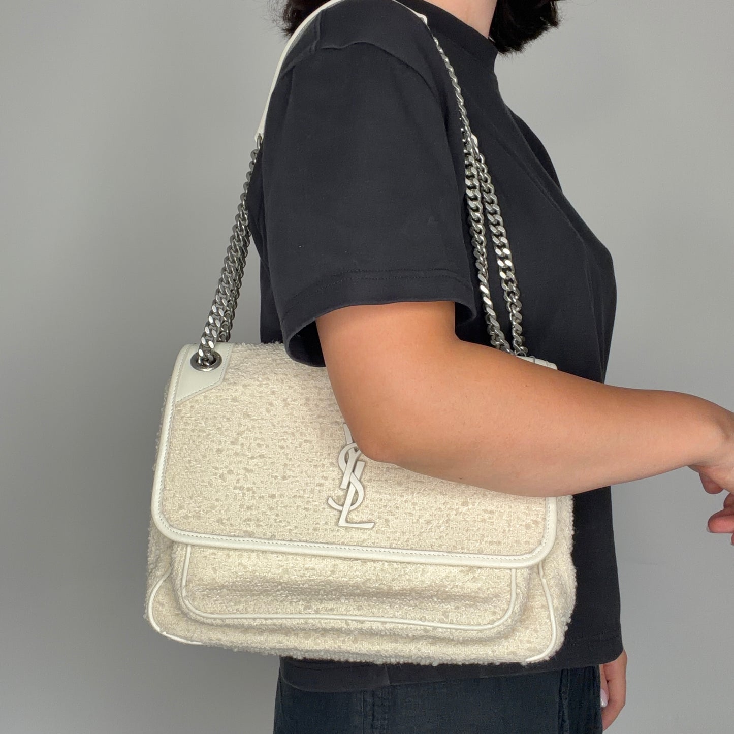 Saint Laurent Niki Medium Cream Tweed and Leather 2021