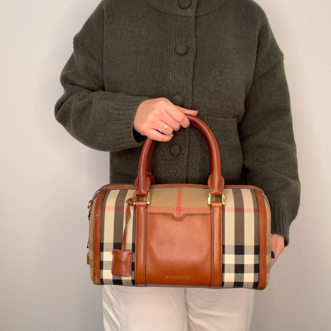 Burberry Alchester Bowling Bag In House Check (No Strap)