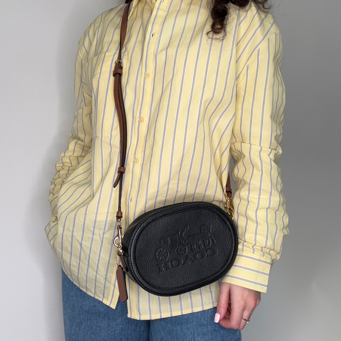 Coach Logo Oval Crossbody Black with Brown Strap