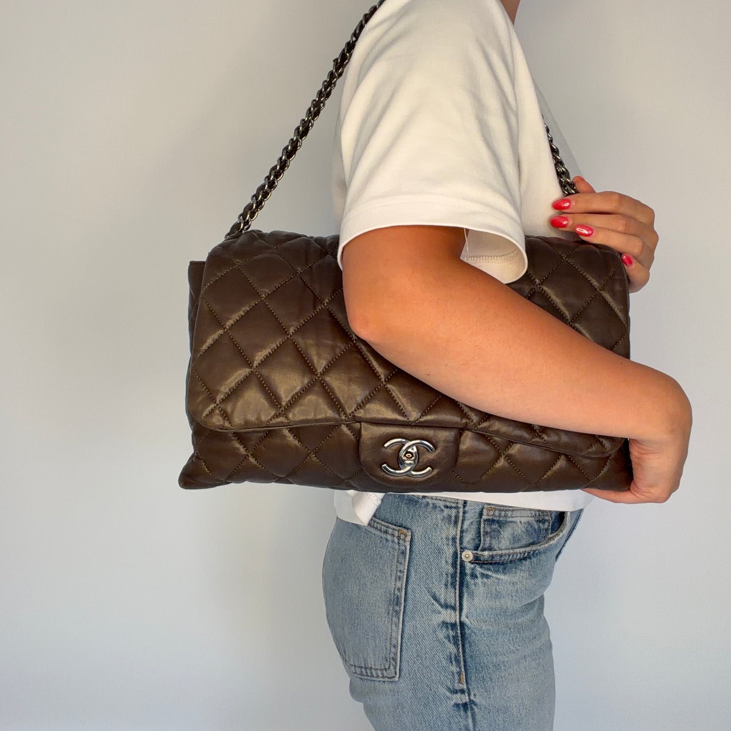 Chanel Accordian Quilted Lambskin Flap Seasonal Dark Khaki 2010