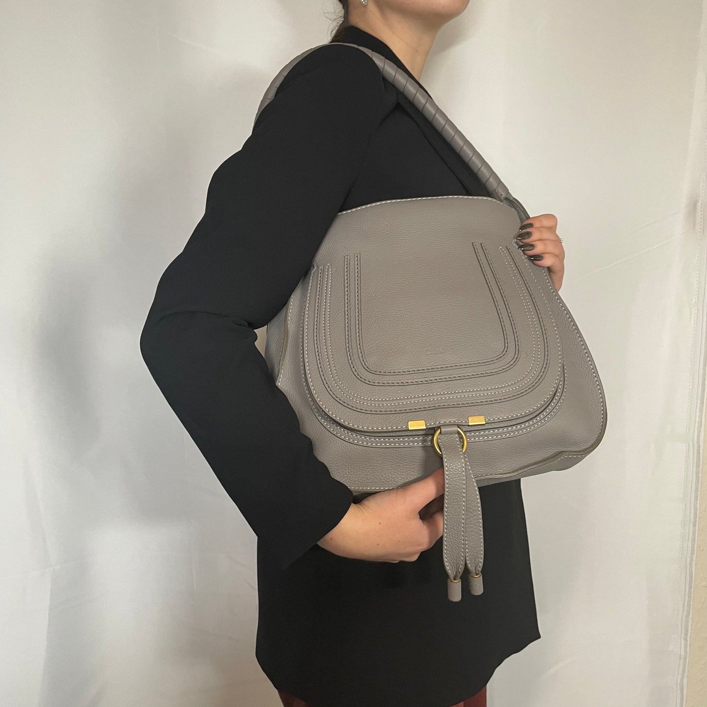 Chloe Grey Leather Marcie Shoulder Bag
