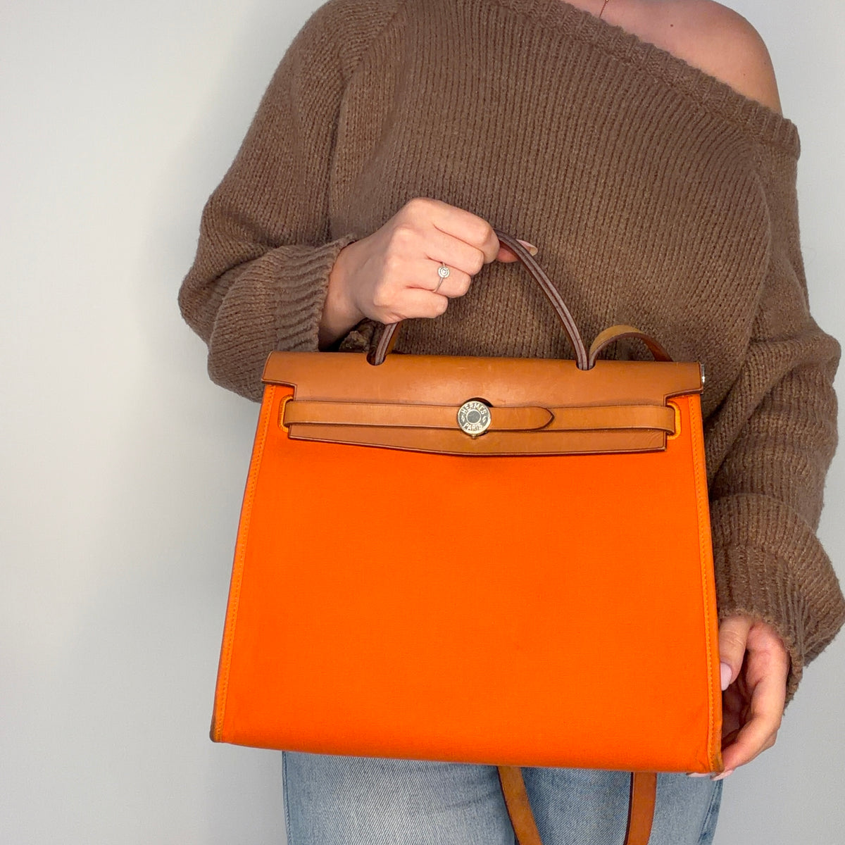 Hermes Herbag Zip 31 In Orange Canvas and Vache Hunter
