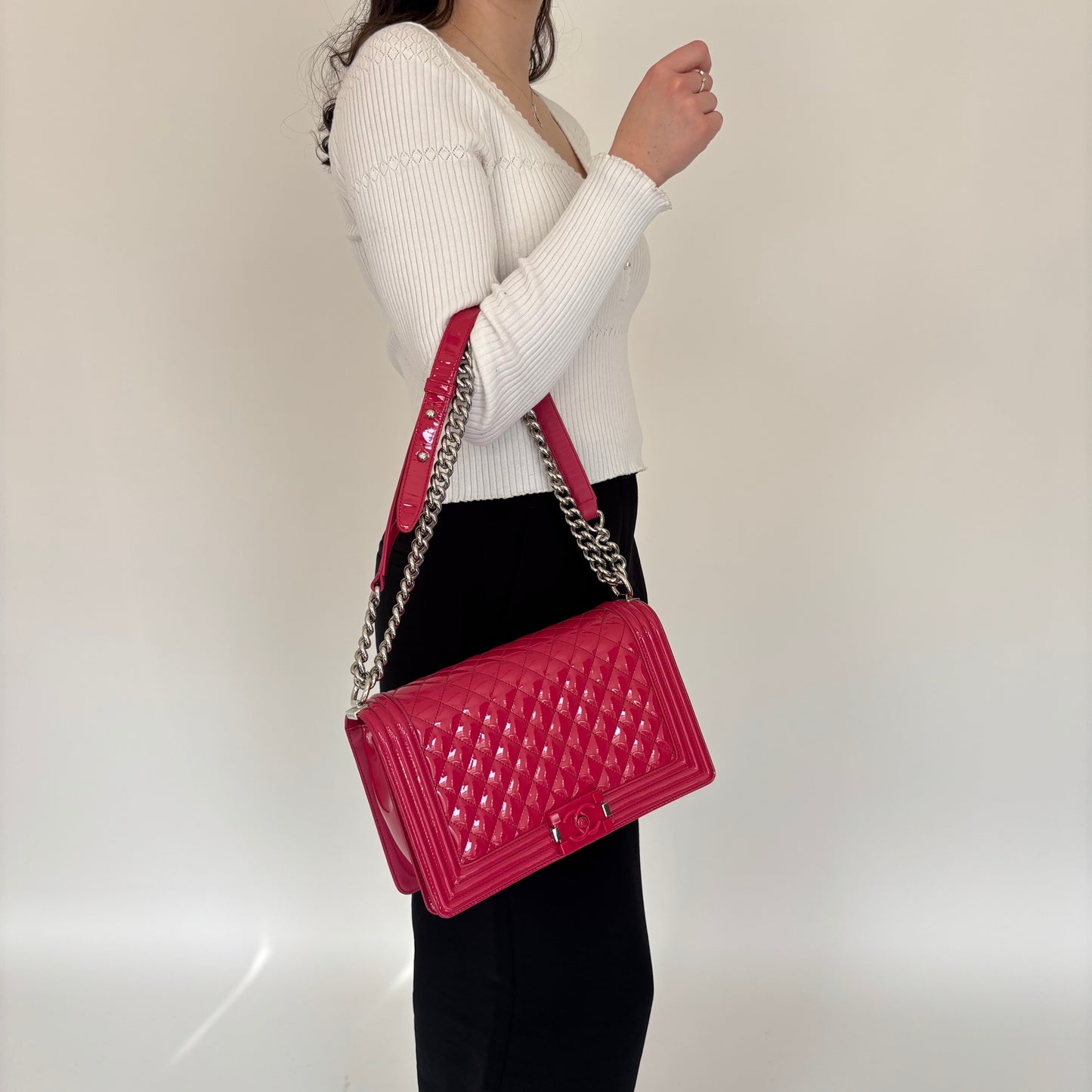 Chanel Pink Patent Leather New Medium Boy Bag 2016