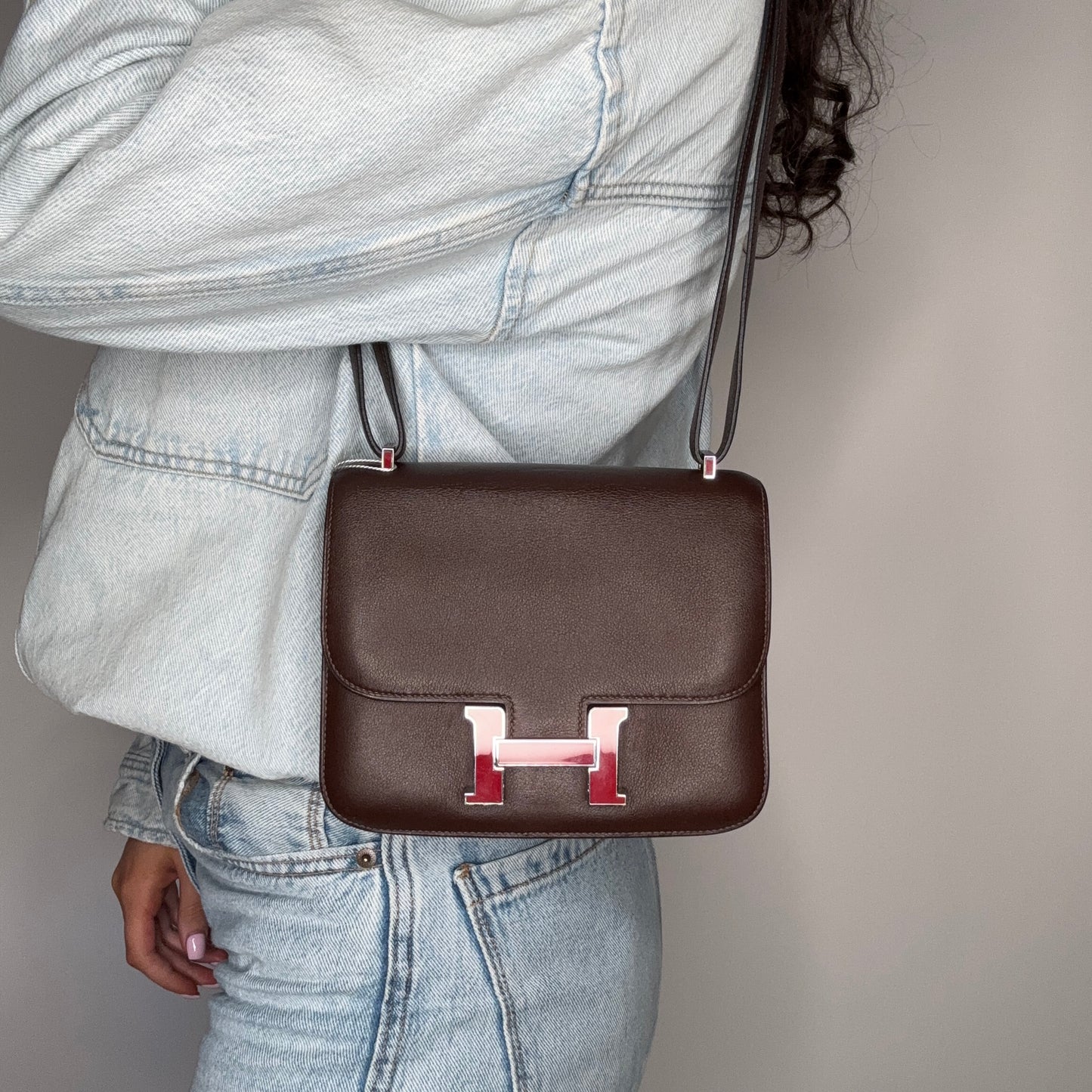 Hermes Constance 18 In Swift Rouge Sellier With Framboise Enamel H Closure