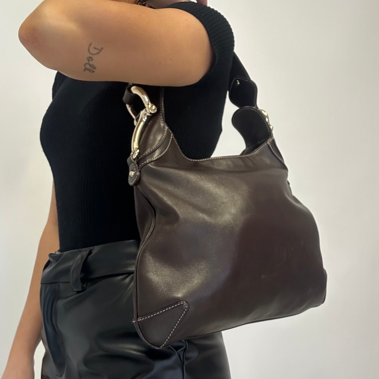 Gucci Shoulder Bag Brown Smooth Leather with Horsebit Detail