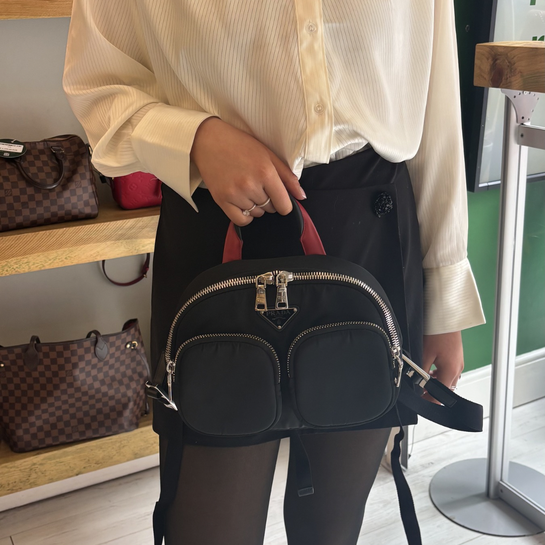 Prada Mini Backpack  Twin Pocket Black and Red Nylon