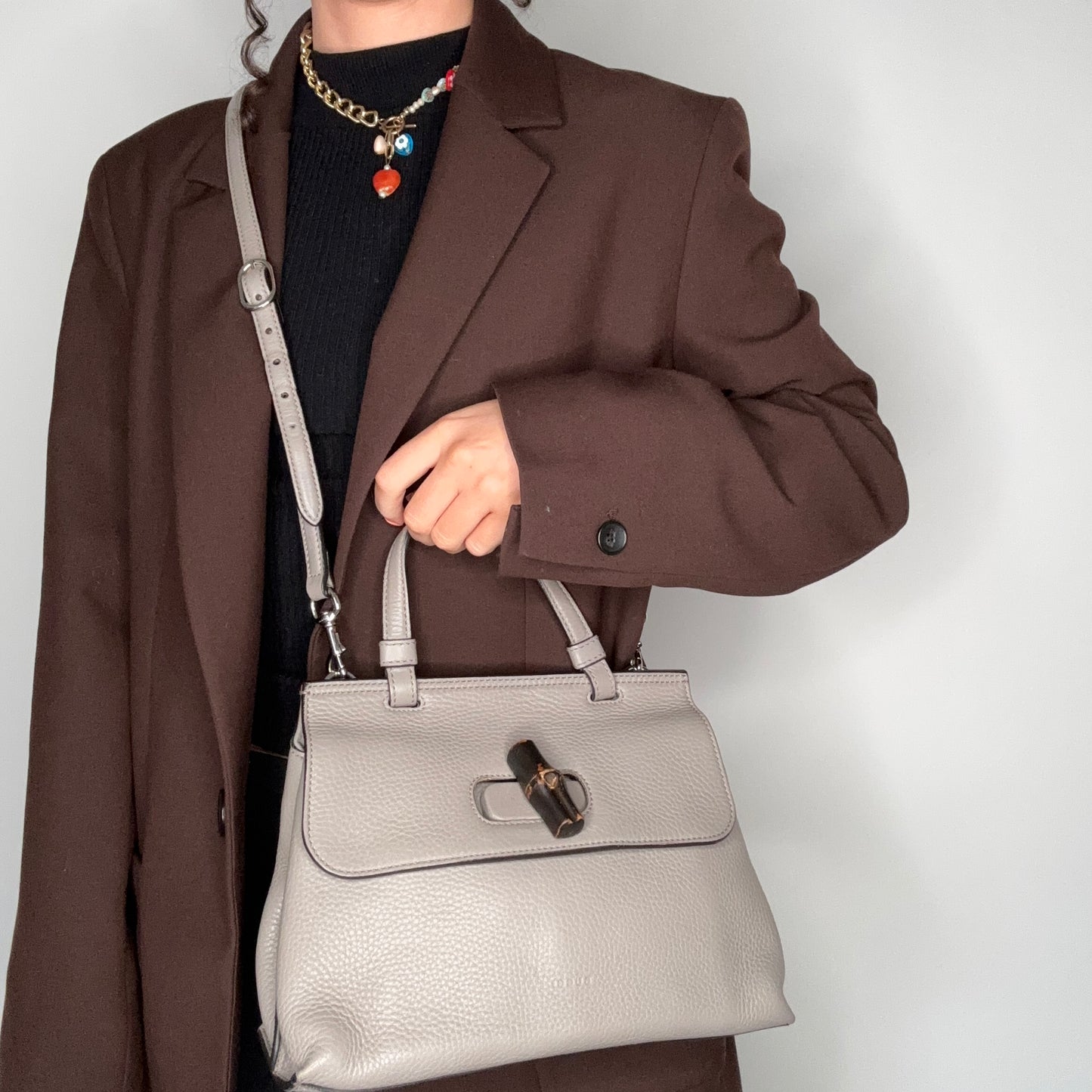 Gucci Daily Bamboo TH Shoulder Bag Grey