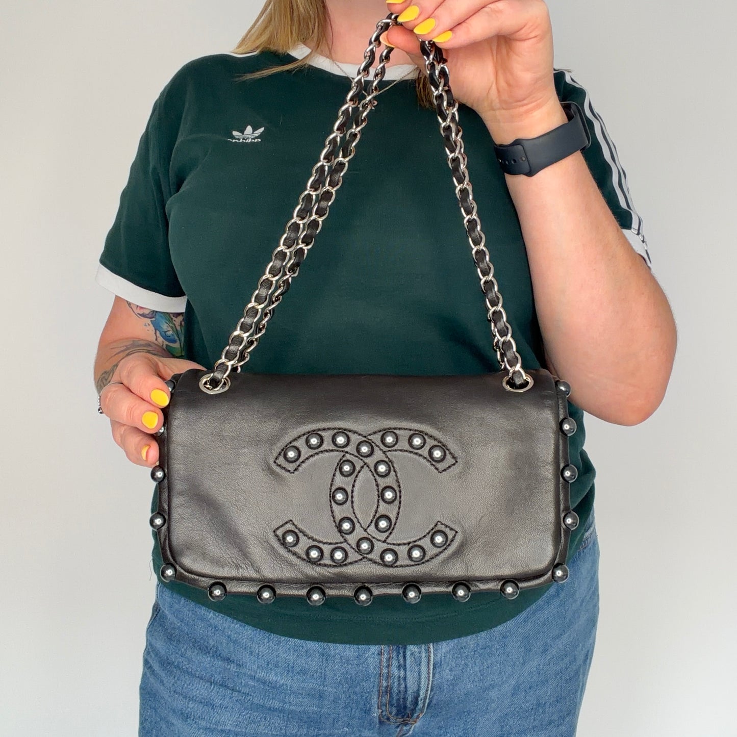 Chanel CC Pearl Obsession Small Flap Bag Black Lambskin 2008